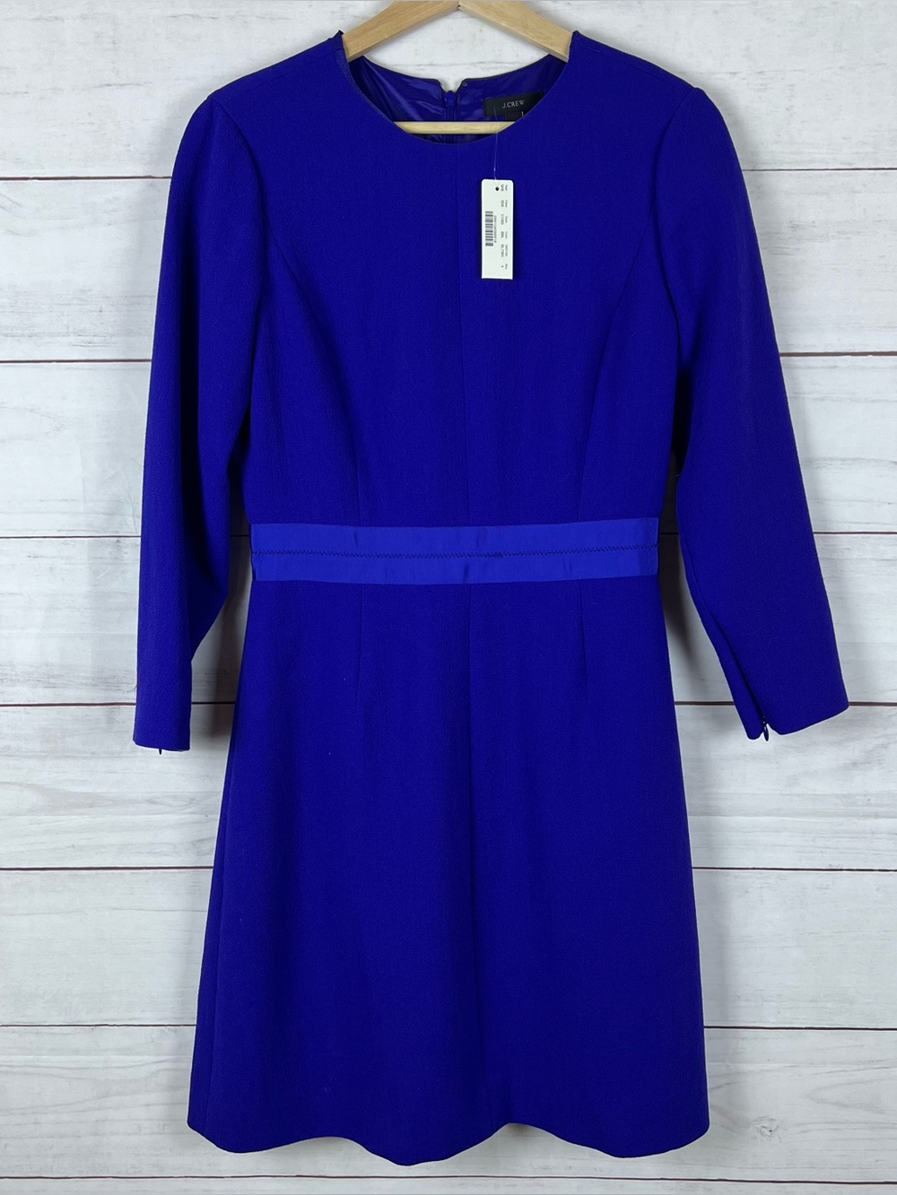 J. Crew Womens Long Sleeve Sheath Dress Sz 4 Cobalt Blue Wool Double Faced Crepe